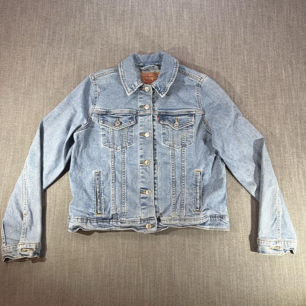 Levi's Denim Jacket Mens XL Blue Light Wash Trucker Button Front Casual Bomber
